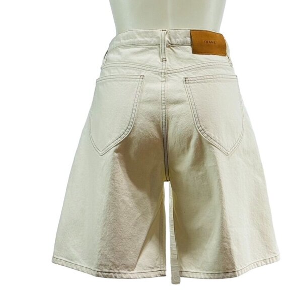 FRAME Le Italien Women's Shorts Off White Cotton Bermuda Top Stitching Size 29 - Picture 2 of 12